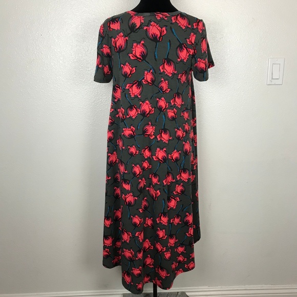 LuLaRoe Carly Floral Gray Pink Hi-Lo Dress - Picture 4 of 7